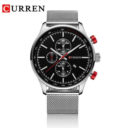 Curren Hommes Montre  Quartz Analogique Mle Bracelet En Alliage D'acier Montre-Bracelet (Botier Argent + Cadran Noir)