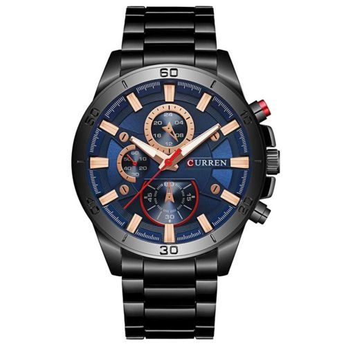 Curren Nouvelle Mode Hommes Mouvement  Quartz Alliage Bande Montre-Bracelet Analogique (Botier Noir + Cadran Bleu)