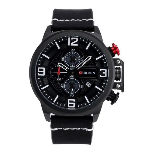Curren Nouvelle Mode Hommes Mouvement Quartz Bracelet Cuir Montre-Bracelet Analogique (Botier Noir + Bracelet Noir)
