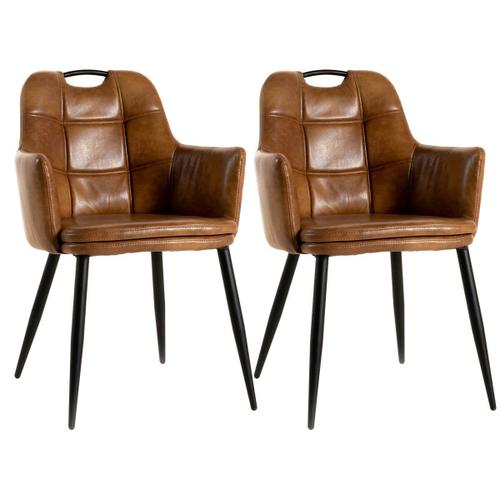 Cyma - Lot De 2 Chaises Simili Cuir Camel Avec Accoudoirs