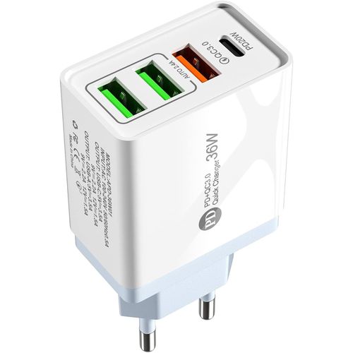 D.Square Chargeur 3 Usb Et 1 Pd Multiple 4 Ports, 36w Mobile Chargeur, Charge Rapide Avec Mini Chargeur Type C Et Qc3.0 Pour Iphone 8/11/12/13/Pro/Xr/Xs/X, Galaxy/Huawei/Oppo.[F3964]