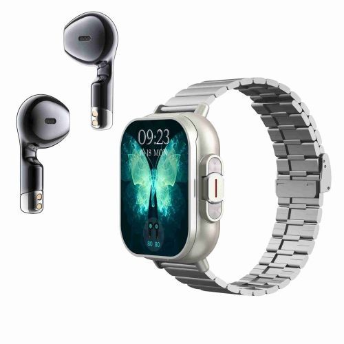 D8 2,01 Pouces 2 En 1 Bluetooth couteur Bande D'acier Montre Intelligente - Argent