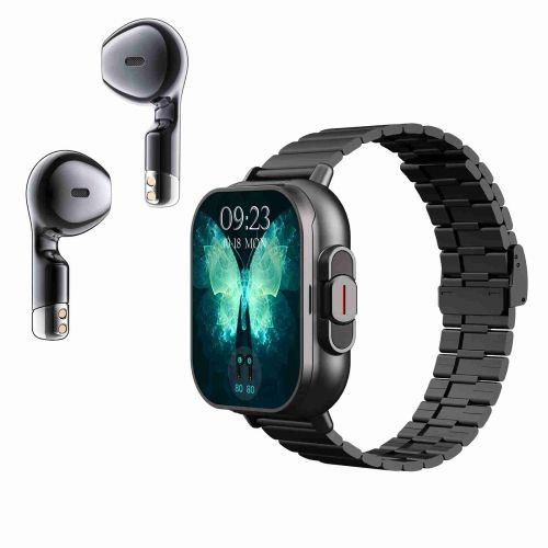D8 2,01 Pouces 2 En 1 Bluetooth couteur Bande D'acier Montre Intelligente - Noir