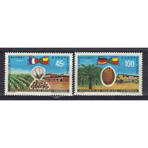 Dahomey 1969 Europafrique : Usine D'grenage Du Coton  Parakon / Huilerie De Palmiste  Cotonou - Lot De 2 Timbres Neufs *