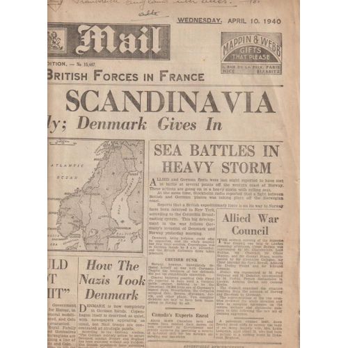Daily Mail N 15,467 The Newpaper For The British Forces - Wed.10 April 1940 Nazis Invade Sandinavia -Cardianl Verdier Dead -Flying Squads The French Army-Allies Support For Norway 6 P 62x42 Cm   