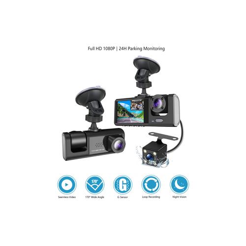 DashCam 1080P Full HD Voiture Auto Triple Camra Tableau de Bord Carte SD 64Go Enregistreur Vido Objectif Vision Nocturne Surveillance Stationnement 24h/24