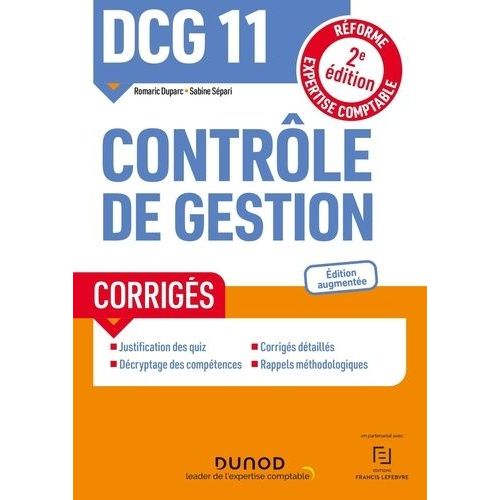 Dcg 11 Contrle De Gestion - Corrigs    Format Beau livre 