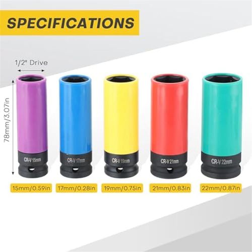 De Douilles  Chocs Pour Protection De Roue, Douille Pour crou De Roue  Entranement 1/2 Pouce, Manchon De Protection  Code Couleur (15/17/19/21/22 Mm)