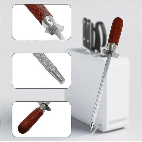 Deankeji 11,6 Pouces En Acier  Aiguiser, Aiguiseur De Couteau Double Face En Acier Inoxydable, Poigne En Bois, Taille-Taille En Argent, Ustensiles De Cuisine Pour Les Maisons, Restau