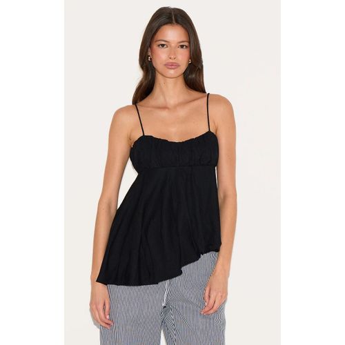 Dbardeur En Effet Lin Mlang Noir  Ourlet Bouffant Asymtrique, Noir