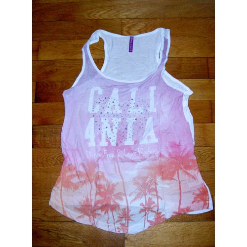 Dbardeur Sans Manche Col Rond Blanc Mauve Et Orange Motif Cali4nia Dreams Free And Love Riders Avec Coeur En Brillant Sur Poitrine Blog By Gmo Taille 12 Ans
