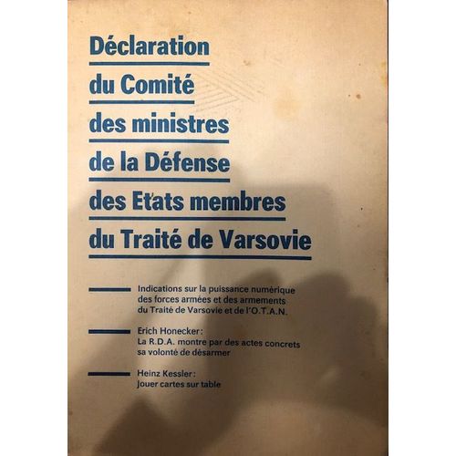 Dclaration Du Comit Des Ministres De La Dfense Des Etats Membre Du Trait De Varsovie - 1989