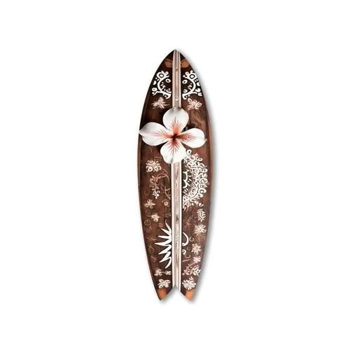 Declina, Planche De Surf Dco Bois Et Fleurs Exotiques, Impression Sur Alu-Dibond, 100x30 Cm