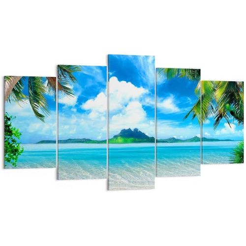 Deco Dcoration Salon Plage Vacances le Palmier Moderne Impression Sur Toile Image Tableau Decoration Murale Chambre Triptyque 5 Parties Art Wall Tableaux Dec 100 X 55 Cm. (Sans Cadre)