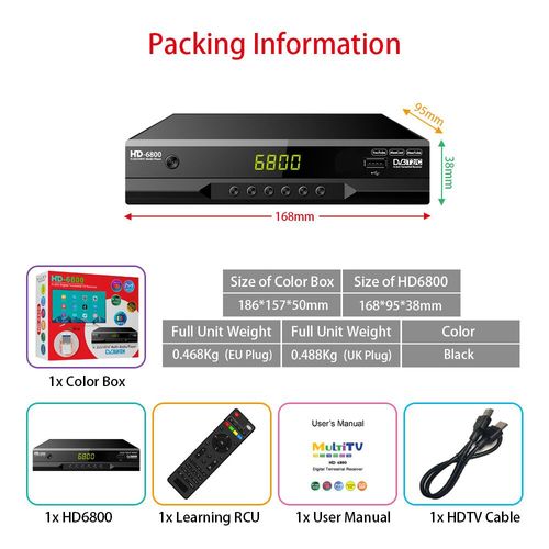 Dcodeur numrique HD6800 DVB T2 DVB-C HEVC 265 HD DVB-T2,rcepteur TV terrestre EPG,dcodeur Youtube LAN Scart - Type HD 6800 DVB T2