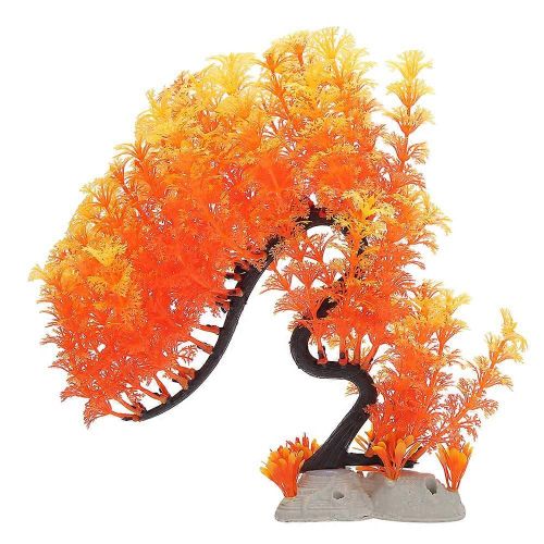 Dcoration DAquarium Plantes Aquatiques Artificielles Pour Aquarium Rservoirs De Tortues Paysage Arbre Incurv Orange