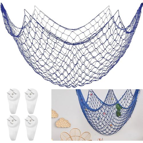 Dcoration De Filet De Pche Filet Chat Decoration Murale Decoration Marine Et 4 Clous Ssans Trace Idal Pour Accrocher Des Tableaux Ou Des Souvenirs Dans Le Salon Bureau(Bleu Royal)