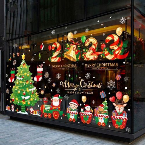 Stickers Père Noël Amovibles Fenêtre Vitrine Décorations Noël : Stickers Autocollants Amovibles Père Noël Pour Fenêtre Et Vitrine Décoration Vitrine PVC