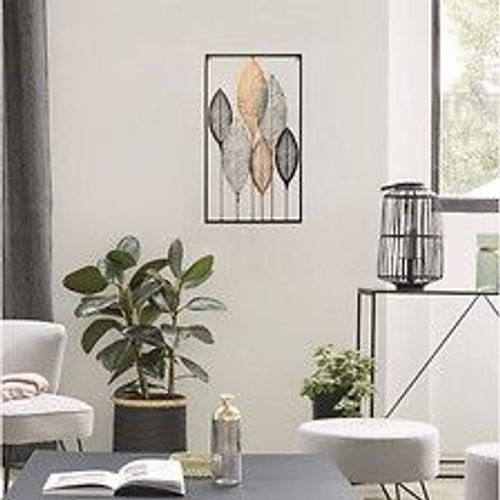 Dcoration Murale En Mtal Feuilles Noires Et Dores 37 X 65 Cm