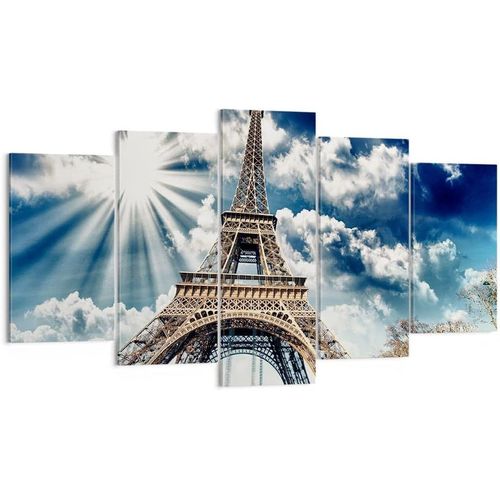 Dcoration Salon Architecture Btiment Ville Eiffel Moderne Impression Sur Toile Image Tableau Decoration Murale Chambre Triptyque 5 Parties Art Wall Tableaux 100 X 55 Cm. (Sans Cadre)