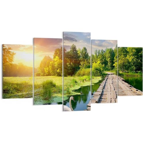 Dcoration Salon Architecture Promenade Swan Paysage Moderne Impression Sur Toile Image Tableau Decoration Murale Chambre Triptyque 5 Parties Art Tableaux Deco 100 X 55 Cm. (Sans Cadre)