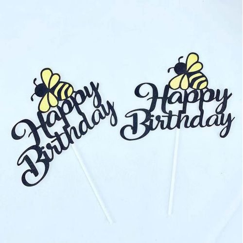 Dcorations De Gteau De Fte D'anniversaire Pour Enfants, 5 Pices/Ensemble Insectes Abeille Jaune Joyeux Anniversaire Dcoration De Gteau Gobelets En Papier Dcoration De Gteau