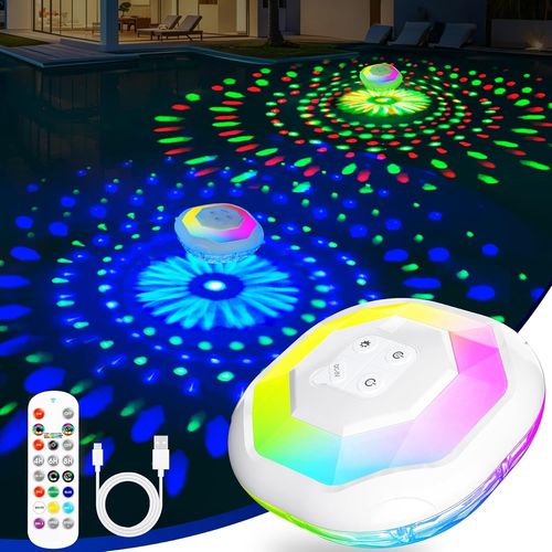 Deeprbetter Lumiere Piscine Flottante Avec Tlcommande, Rechargeable Eclairage Piscine Led Sans Fil Avec Spectacle De Lumires Sous-Marine, Lampe Piscines Etanche Ip68, Lampe Flottante Piscines Spa