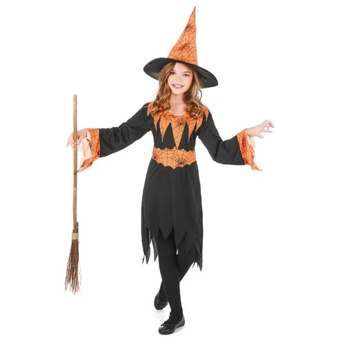 Dguisement Sorcire Orange Et Noire Fille - Taille: M 7-9 Ans (120-130 Cm)