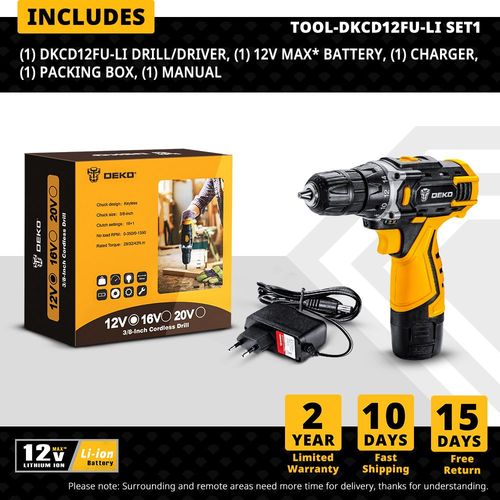 Deko-Perceuse Sans Fil Serack 12v 16v 20v,Tournevis lectrique  2 Vitesses,Bricolage,Mini Pilote D'alimentation Sans Fil,Batterie Dc Lithium-Ion 3/8 Pouces - Type Dkcd12fu-Li Set1