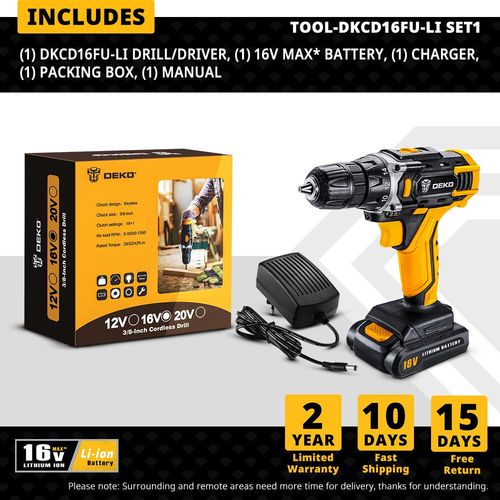 Deko-Perceuse Sans Fil Serack 12v 16v 20v,Tournevis lectrique  2 Vitesses,Bricolage,Mini Pilote D'alimentation Sans Fil,Batterie Dc Lithium-Ion 3/8 Pouces - Type Dkcd16fu-Li Set1