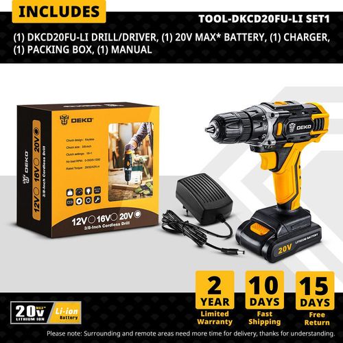 Deko-Perceuse Sans Fil Serack 12v 16v 20v,Tournevis lectrique  2 Vitesses,Bricolage,Mini Pilote D'alimentation Sans Fil,Batterie Dc Lithium-Ion 3/8 Pouces - Type Dkcd20fu-Li Set1