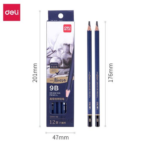 Deli-Crayon  Dessin Professionnel En Bois,3h 2h 2b 3b 4b 5b 6b 7b 8b 9b 10b 12b 14b,Fournitures De Papeterie - Type 9b-3pcs