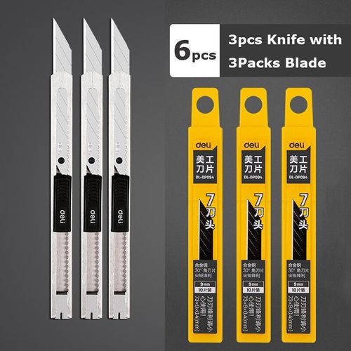 Deli-Mini Couteau Utilitaire Portable En Alliage D'aluminium,Coupe-Papier Manuel,Dballage,Conception Autobloquante,Lame En Mtal De 9mm - Type 3pcs Silver 3 Blade