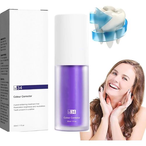 Dentifrice Blanchissant Violet,Dentifrice Violet,Dentifrice V34,Whitening Toothpaste,V34 Purple Colour Corrector Toothpaste,Dentifrices De Nettoyage,Blanchiment Dentaire Violet Enlever Jaunes,30ml