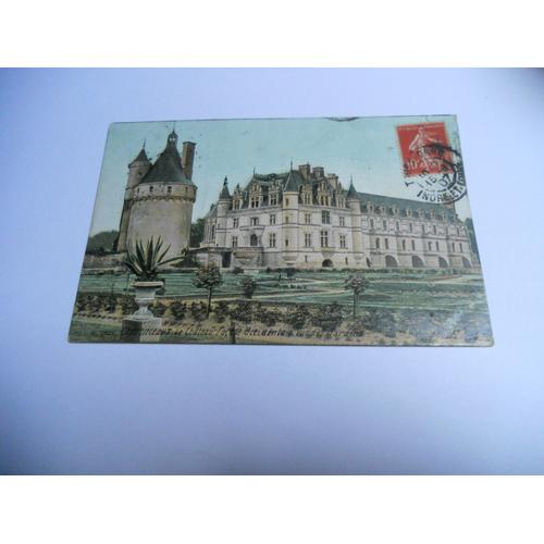 Dep 37 Indre Et Loire Carte Ancienne En Couleur Chenonceaux Le Chateau Facade Occidentale Vue Des Jardins N1476 De 1907