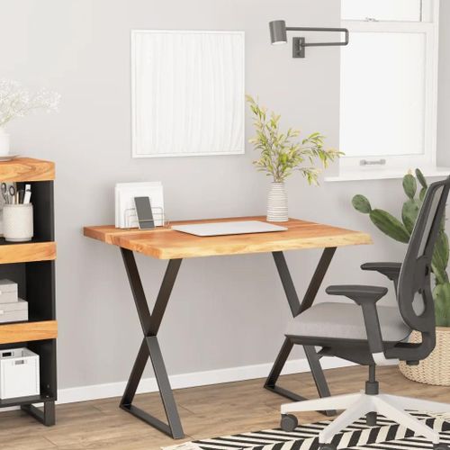 Dessus De Table 90x80x2,5 Cm Rectangulaire En Bois Massif D'acacia | Plateau Bureau Rustique, Bord Vif Naturel, Polyvalent Pour Salle A Manger Ou Bureau
