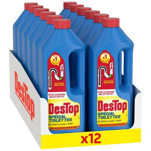 Destop Lot De 12 Gels Dboucheur Spcial Toilettes - Dtruit Les Bouchons Des Wc - Avec Javel - 1l