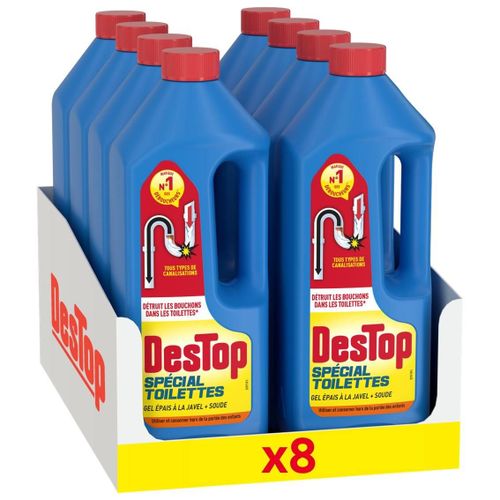 Destop Lot De 8 Gels Dboucheur Spcial Toilettes - Dtruit Les Bouchons Des Wc - Avec Javel - 1l