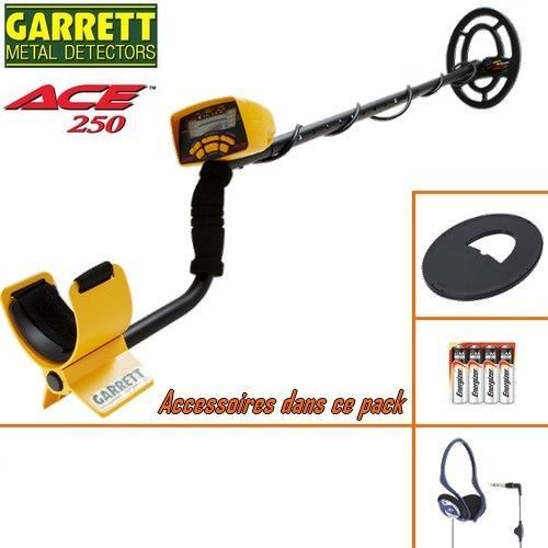 Dtecteur De Mtaux Garrett Ace 250 Livr Avec Son Protge Disque + Casque Filaire Pliable.