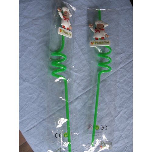 Deux Grandes Pailles Vertes Avec Logo Pizza Pai (29cm) 