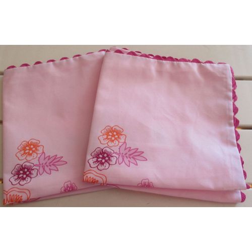 Deux Housses De Coussin - Franoise Saget - Roses Avec Dessins De Fleurs - Festonnes En Rose Vif - 40x40cm -90% Polyester/10%Coton-Ni Utilises,Ni Laves