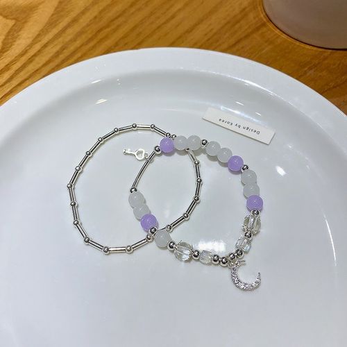 Deux Packs De Style Ins Niche Temprament Lune Bracelet Femmes Rtro Doux Temprament Opale Bracelet Couple Bracelets - Deux Packs S286 Argent