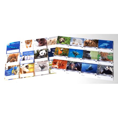 Deux Planches De 12 tiquettes Chaque Autocollantes Pour Cadeaux Pour... De La Part De... Mention Joyeux Nol Dcores De Images D'animaux Sauvages - dites Par Le Wwf - 5.2x5cm - Toutes Diffrentes