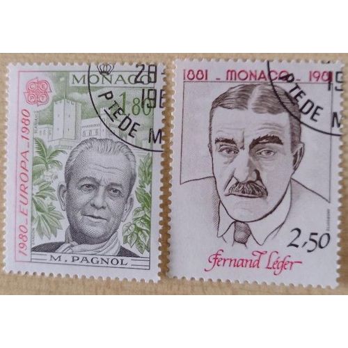 Deux Timbre Monaco Neufs Oblitrs 1980 Et 1981, Pagnol  1,80f Et Fernand Lger  2,50f.