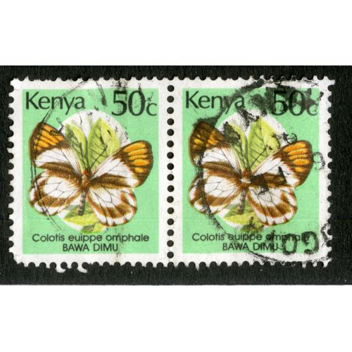 Deux Timbres Oblitrs Kenya, Colotis Euippe Omphale, Bawa Dimu, 50c