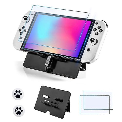 Devaso Pour Nintendo Switch / Switch Oled Support Support Stand + 2pcs cran En Verre Tremp