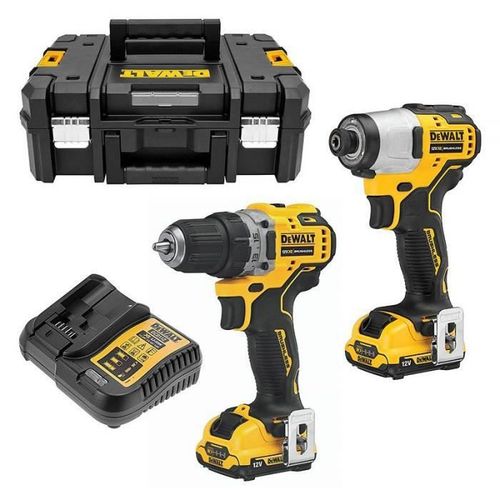 Dewalt - Pack Perceuse Visseuse  Percussion + Visseuse  Chocs Brushless 12v Lithium 2x3.0ah Avec Coffret T-Stak Ii