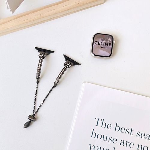 Diamants En Forme De Trfle  Quatre Feuilles Adapts  L'apple Watch 8 Bracelet Apple Watch Se/7e Gnration Iwatch645ultra-Trfle  Quatre Feuilles Serti De Diamants - Noir Profond - 38 Mm/40 Mm/4