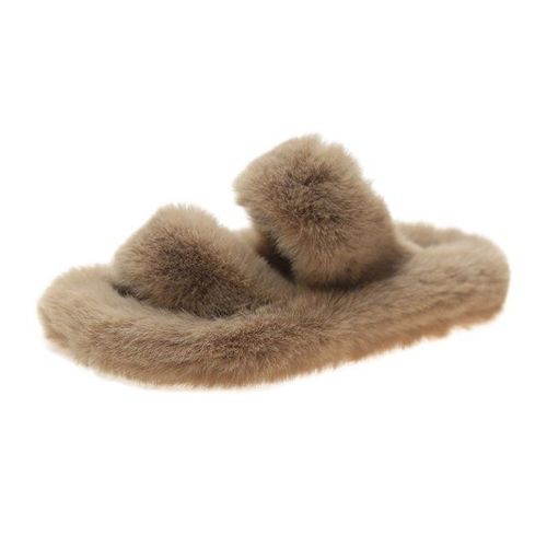 Diapositives En Fausse Fourrure Pour Femmes, Chaussures D'hiver Confortables, Pantoufles Duveteuses  Talons Plats Et pais - 38