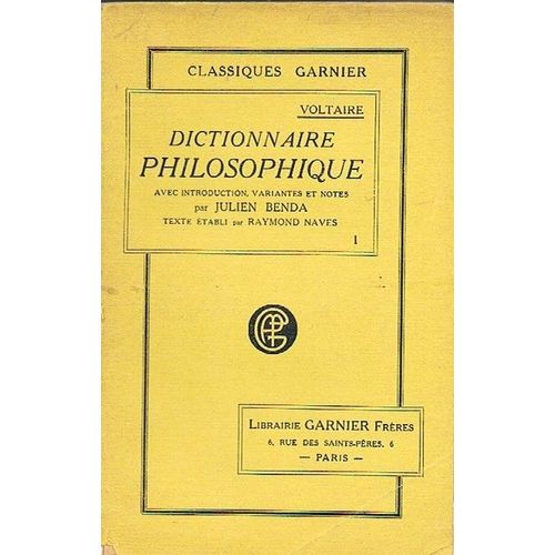 DICTIONNAIRE PHILOSOPHIQUE VOLTAIRE TOME 1 Rakuten